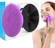 [BEAUTAIL] Silicone Face Scrubber 2 Pack, Manual Facial Cleansing Brush, Gentle Face Exfoliator for Sensitive Skin, Skin Care Exfoliating Face Brush for Men and Women, Black+Purple