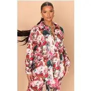 Plus Rose Femme Renaissance Print Oversized Shirt, Rose