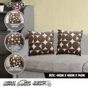 SOGA 2X 45cm Brown Leather Square Pillow Half Moon Patchwork Design