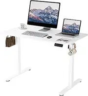 ERGOMAKER Electric Standing Desk 110x60cm (43.3"x23.6"), Height Adjustable Sit Stand Desk with Splice Board for Home Office, Computer Desk Memory Preset (White Frame + White Desktop)