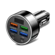 100W 6-Ports USB Type-C Car Charger With Voltage Display PD Fast Charging