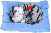 Sleeping Cat, Simulation Animal Doll Plush Cat Toy with Soft Mat Stuffed Kittens Plush Toys Lifelike Stuffed Cat with Meows Sounds for Children Toy, Gift, Home Decoration(Grey)