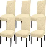 NORTHERN BROTHERS Dining Chair Slipcover Set of 6, Stretch Fit Washable Removable Spandex Kitchen Table Parsons Chair Protectors Slip Covers, Beige