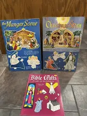 1965 Whitman The Manger Scene Punch-Out Paper Book 12" x 15" UNUSED +2 More