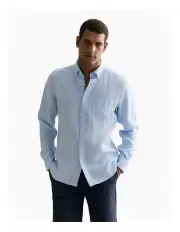 [Trenery] Regular Fit Delave Linen Long Sleeved Shirt in Fresh Blue