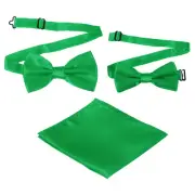 Bow Tie for Men, Adjustable Bow Ties with Pocket Square(Green, 2Size)