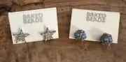 Lot Of 2 Baked Beads Stud Earrings Rhinestone Stars And Turquoise Ball