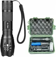 T6 Zoomable Aluminum LED Flashlight, Super Bright, Portable Torch, Powerful Emergency Flashlight has 5 Modes, Outdoor for Camping, Hiking, Fishing, Tactical Handheld Torches (Rechargeable-130MM)