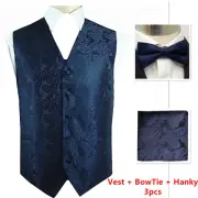 Navy XS to 6XL Paisley Tuxedo Suit Dress Vest Waistcoat & Bow tie & And Hankie