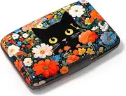 [Atufsuat] Card Holder Credit Cards Holder for Women RFID wallet women Business Card Holder Wallet Mini Aluminum Card Wallet RFID Blocking Slim Metal Hard Card for Women, Cute Black Cat