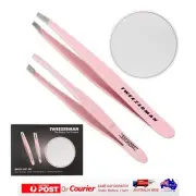 Tweezerman Brow Gift Kit Pink Magnifying Mirror Slant Tweezer Travel Tweezerette