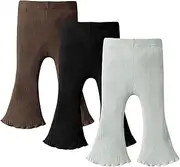 [DREAM BUS] 3 Pack Baby Girl Pants Toddler Leggings Baby Flare Pants Baby Solid Ribbed Pants Toddler Bell Bottoms Baby Pants