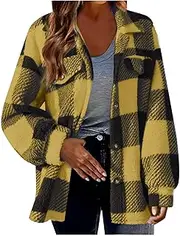 [Generic] Women'S Jackets Plus Size,Shackets For Women Winter Warm Fuzzy Plaid Shirt Jackets,Lapel With Pockets,Button Long Sleeve Coats Long Flannel,Lightweight Jackets