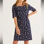 New Boden Iona Chit Chat Navy Printed Sheath Dress Short Sleeve Women's size 6