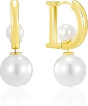 [PICKBEAU] Fashion Letter D Gold Silver Hoop Earrings for Women Pearl Stud Earring, 2-Way Wearing Pearl Earring Studs Luxury D-Shape Huggie Drop Light Jewelry Gifts