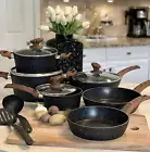 Kitchen Academy Induction Cookware Sets - 12 Piece Cooking Pan Set, Granite Blac