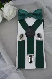 Boys Black Green Bow Tie & Suspenders Cake Smash Wedding Outfits 1-10 Years