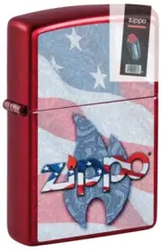 Zippo 49781 Flag Design Candy Apple Red Windproof Lighter + FLINT PACK