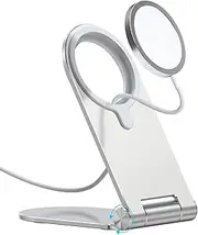 Stand for MagSafe Charger, COOLSELL Adjustable Foldable Magnetic Wireless Charger Stand Holder, Aluminum MagSafe Desk Dock Mount for iPhone 15 14 13 12 Series, MagSafe Not Included-Sliver