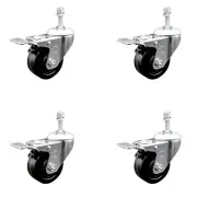 3 Inch Phenolic Swivel 10mm Threaded Stem Caster Set with Total Lock Brake