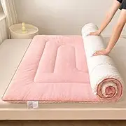Portable Japanese Floor Futon Mattress Foldable Tatami Mat Sleeping Pad, Boys Girls Roll Up Dormitory Mattress, Floor Lounger Bed, Guest Bed(Pink,Queen)