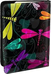[JEJEA] Cute Dragonfly Print Travel Organizer Credit Cards Case Passport BookPassport Holder Cover Wallet forTraveling,, Black, One Size