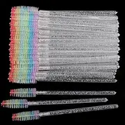 100 Pcs Disposable Mascara Wands, Crystal Eyebrow Spoolies Colorful Brush Head for Eyelash Extensions Lash Brushes White