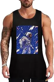 [NQHJT] Men Tank Tops Black Astronaut on Blue Sleeveless T Shirts for Men's Fitness Quick Dry Gym Tank Top for Men