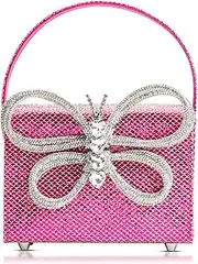 [QTKJ] Clutch Purses for Women, Butterfly Rhinestone Evening Bag, Sequin Small Tote Bag, Handbag for Wedding, Prom, Parties, Travel(Pink), Pink