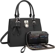 [Qiyuer] Women Purses And Handbags Set Ladies Top Handle Satchel Tote Shoulder Work Bag With Matching Clutch Wallet 2PCS