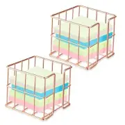 2-Piece Rose Gold Note Holder Set - Cute Memo Cube Dispenser, Mesh Desk