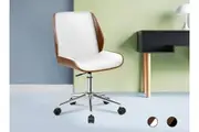 ALFORDSON Wooden Office Chair Computer Chairs Wood Seat PU Leather White