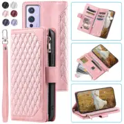 Luxury Rhombic Wallet Case,Leather Zipper Flip Card Phone Case For OnePlus 9
