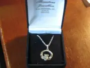 New Irish Sterling Silver Claddagh Necklace Sterling Rope Chain MADE IN IRELAND