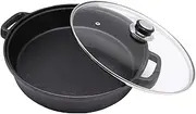 Opexscal Cast Iron Skillet with Tempered Glass Lid, 12-Inch Double Handled Cast Iron Deep Frying Pan with Lid for Kitchen and Camp
