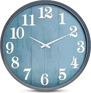 eYotto 18inch Garden Clock Outdoor Waterproof, 46cm Silent Oversized Indoor Large Wall Clock, Battery Operated for Patio Pool Living Room Office Decorative(Morden), Light Blue, 20587B1