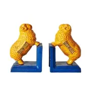 Golden Fleece Cast Iron Bookends Ram Sheep Blue Base Retro Book Ends Man Cave