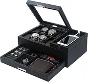 Lifomenz Co Mens Jewelry Box Valet Tray with Drawer and Charging Station, Nightstand Organizer for Men Jewelry Tray, Catchall Tray for Men Accessories
