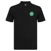 Celtic FC Mens Polo Shirt Crest OFFICIAL Football Gift Black Large