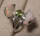 Sterling silver Ethiopian welo opal/cut peridot ring UK N/US 6.75. Gift bag.