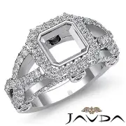 Diamond Engagement Ring Asscher Semi Mount 18k White Gold Halo Setting 1.4Ct