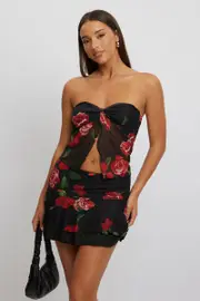 Black Floral Twisted Bandeau Top Mesh - Size 16XL, Women's Bandeau