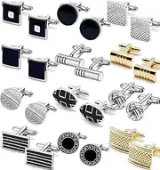 [SROBENZ] 12 Pairs Cufflinks for Men Classic Tone Cuff Links Silver Black Striped Disc Square Rectangle Cuff Links Shirt Suit Men’s Cufflinks For Wedding Groom Business Elegant Gift