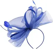 [BESTYASH] Classic Bridal Tiara Mesh Fascinator Headband for Tea Party Wedding Banquet Blue