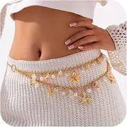 [LANWLOSI] Shell Starfish Waist Chain for Women Trendy Layered Seashell Starfish Belly Chain Conch Scallop Cowrie Shell Body Jewelry Summer Beach Bikini Mermaid Costume Accessories