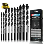 10-Piece Masonry Drill Bits Set for Tile Glass Ceramic Brick Wood, 1/8 to 1/2 In