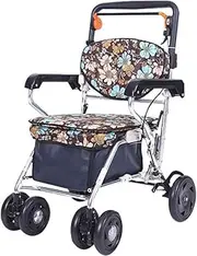 Grocery Shopping Cart Shopping Trolley Practical Shopping Trolley Folding Roller Walker with Seat and Hand Brake Equipped with Storage Basket Folding Shopping Trolley Shopping Cart