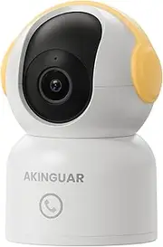 AKINGUAR - 2K Home Security Camera, 360° Security Cameras with Motion Detection and One-Touch Call, Color Night Vision, Compatible with Alexa, Yellow