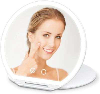 WEILY Make up Mirror with Lights, Handheld Mirror Mirror with 3 Color Lighting