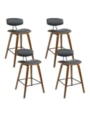 [Artiss] Leather Wooden Bar Stools x4 in Black